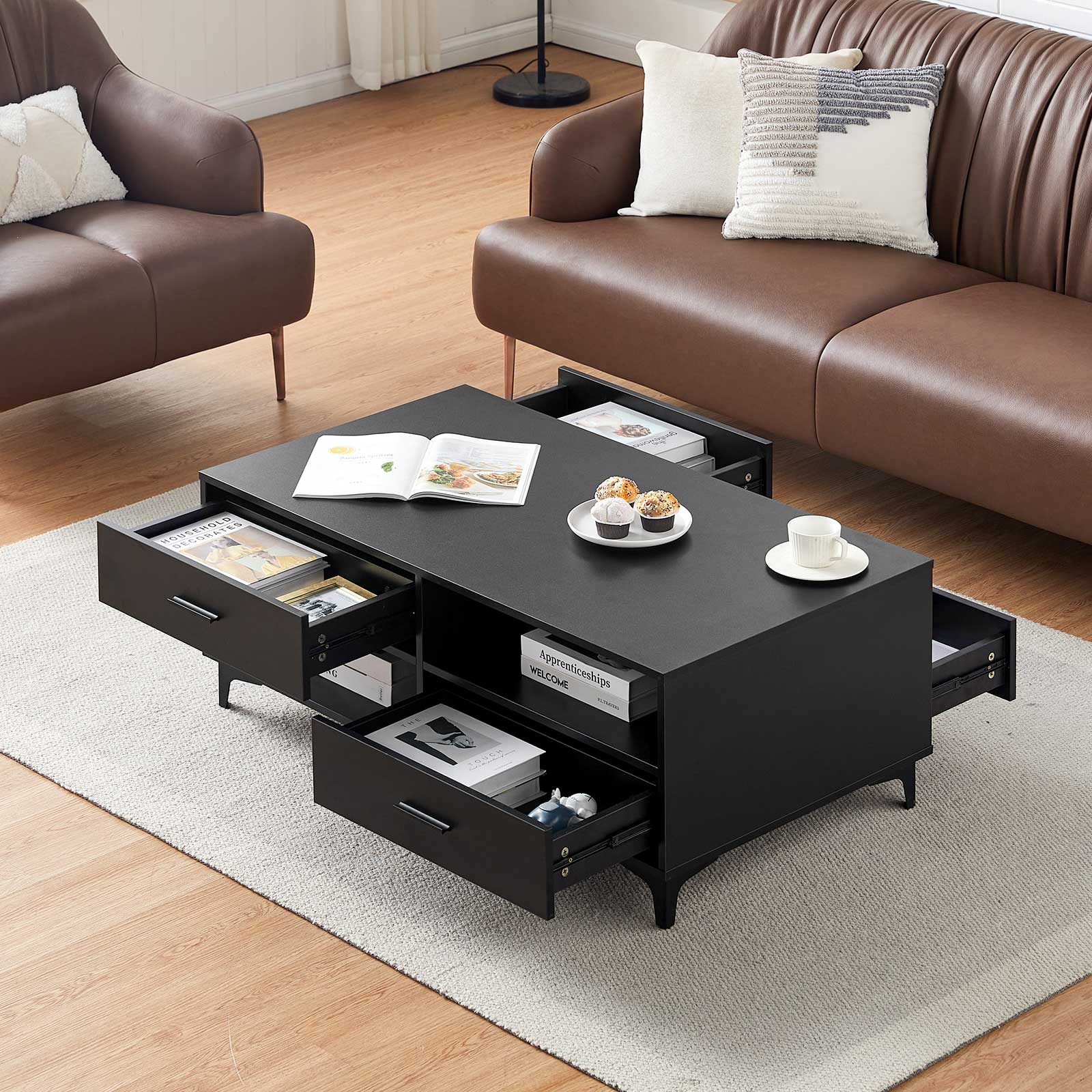 Adamo Stylish Coffee Table with Hidden Compartments and Open Shelf - Clipop Furniture
