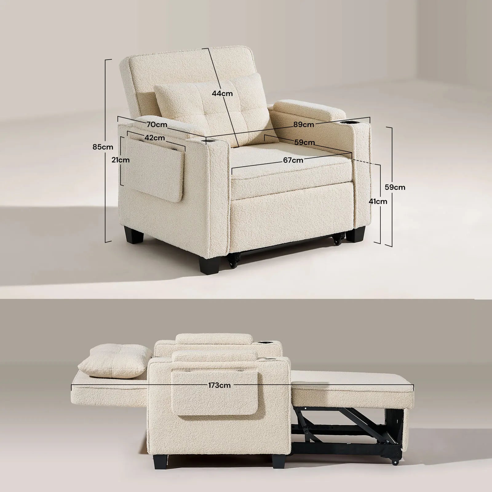 Dimensions of Clarkson 1-Seater Boucle Armchair