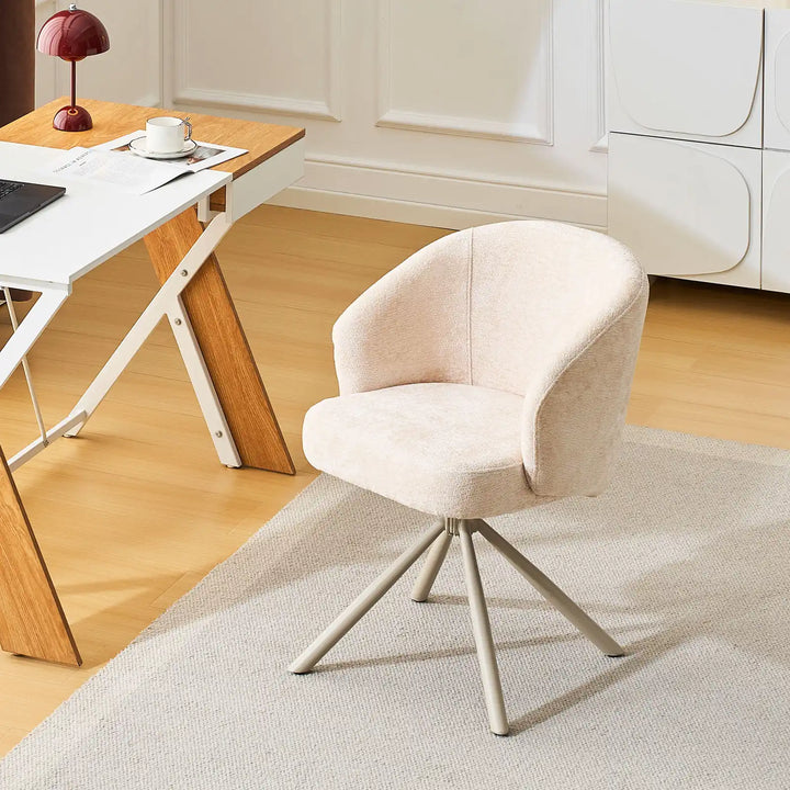 Top view of Cleo cream Swivel Chair with thick cushioned seat