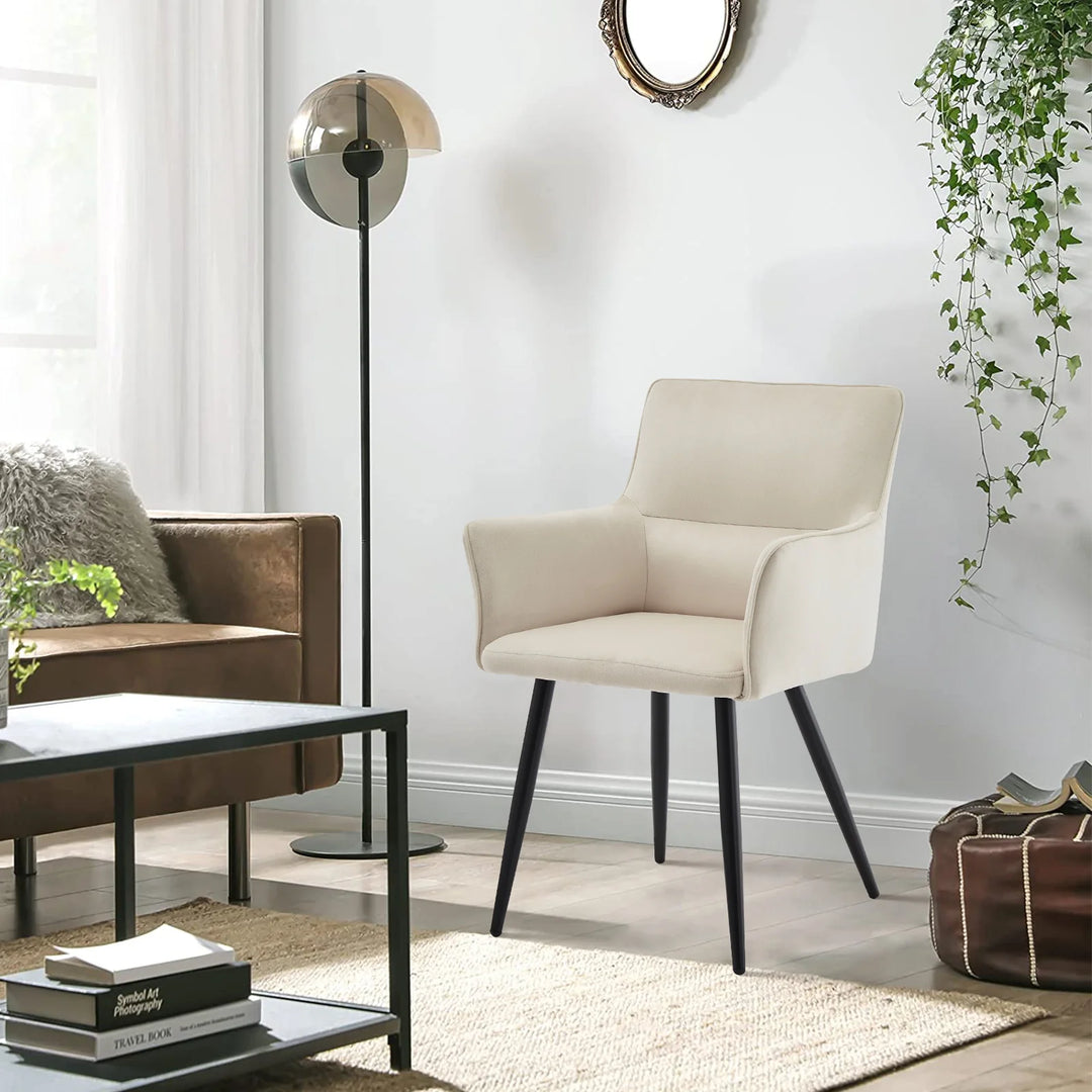 Ebern Velvet Armchairs in Cream White 8