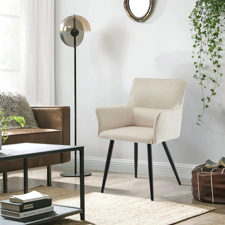 Ebern Velvet Armchairs in Cream White 8