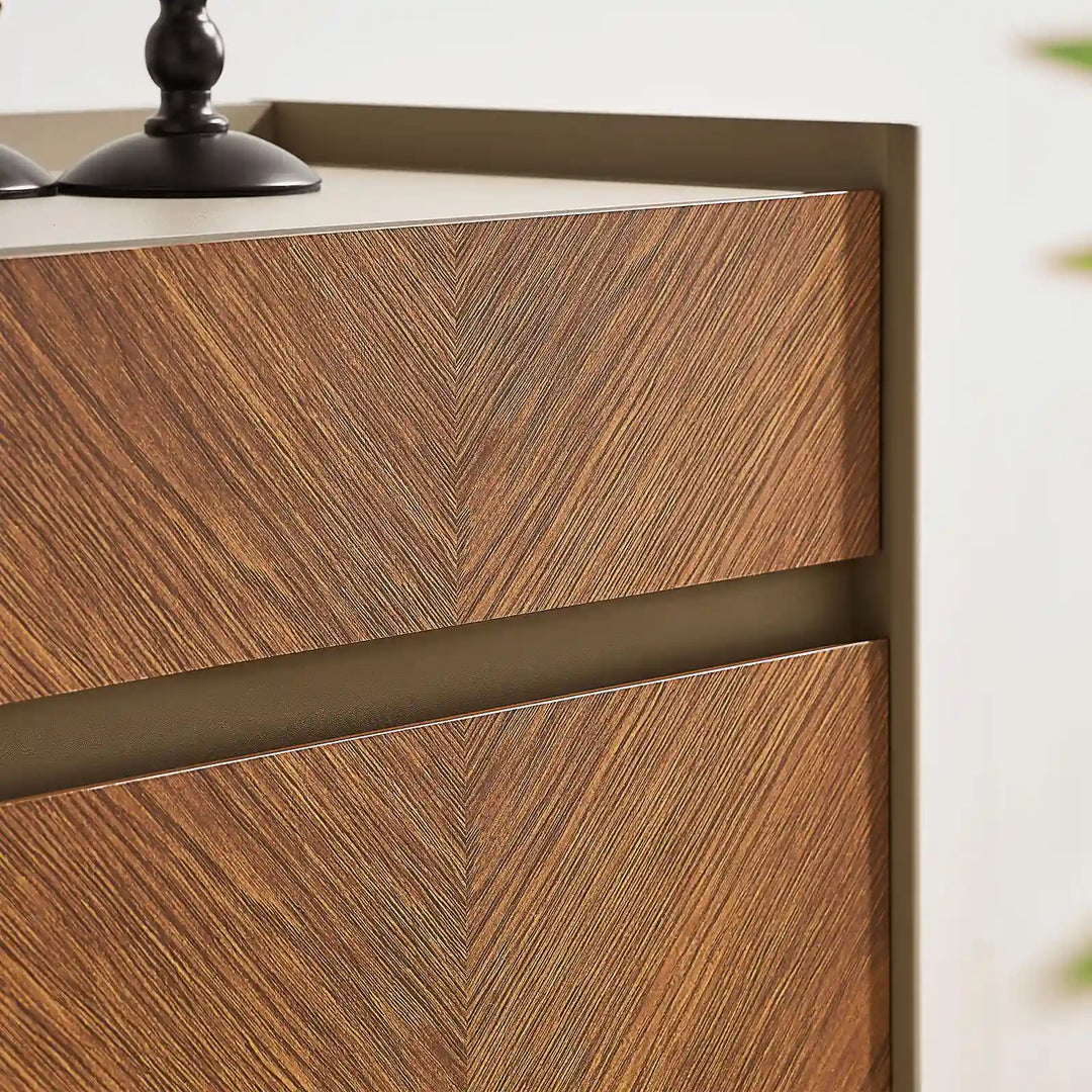 Detailed view of Milano Shoe Storage wood veneer with smooth rounded edges