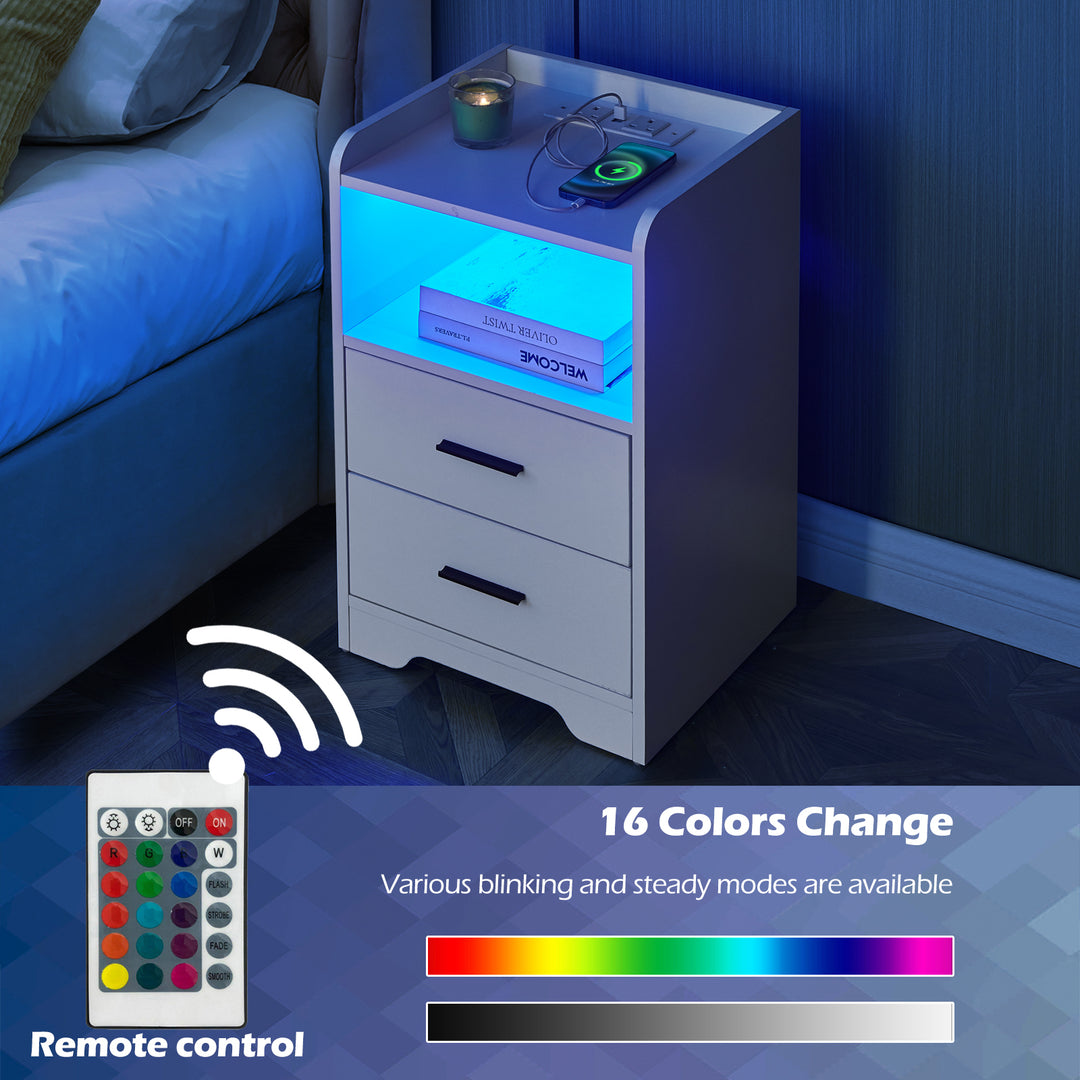 Kody LED Light Bedside Table [Charging Station][Nightstand]