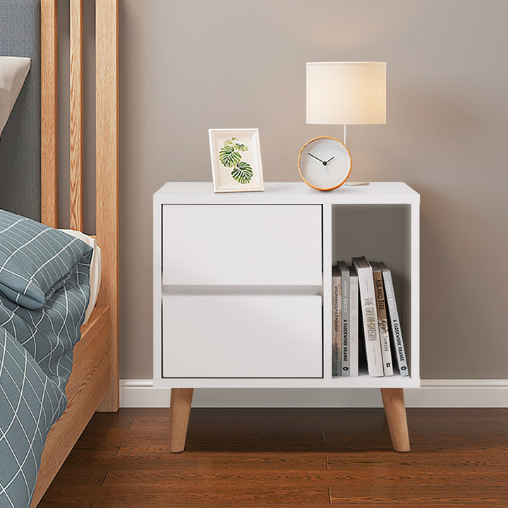 Andru Modern White Wood Bedside Table