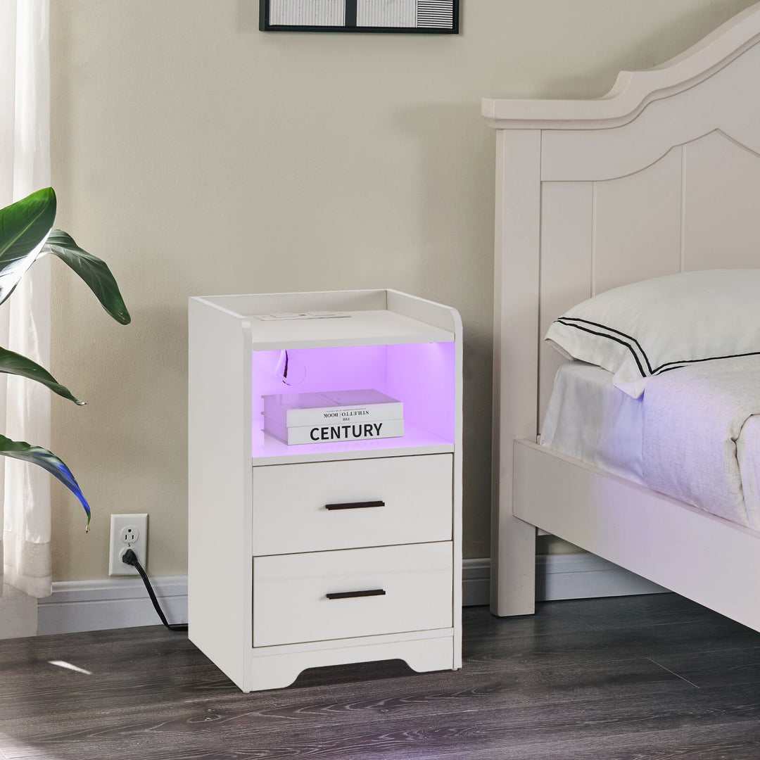 Kody LED Light Bedside Table [with Charging Station]