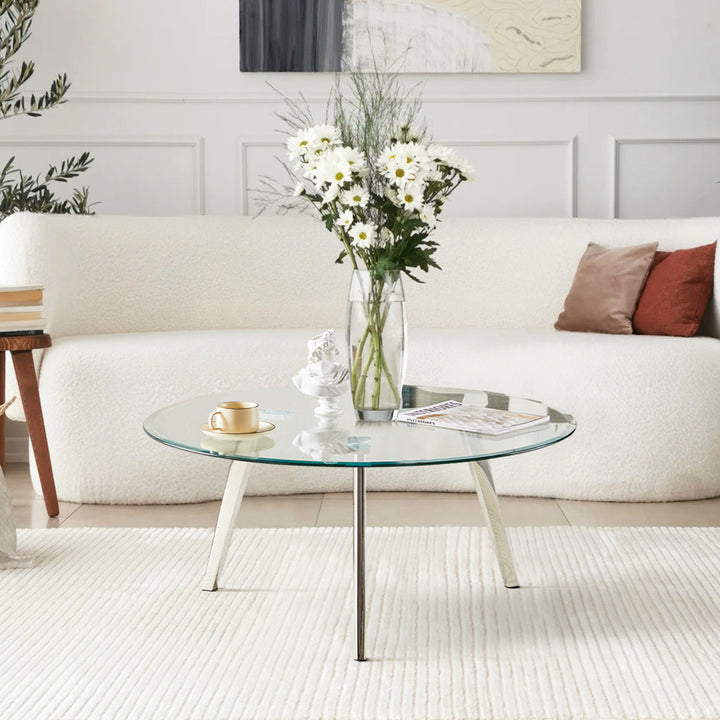 Soma Round Glass Coffee Table [Tempered Glass] [Chrome Legs]