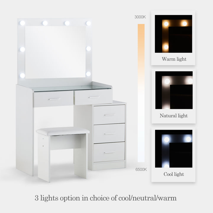 Aurora LED Lights Vanity Dressing Table Set [Glass Desktop]