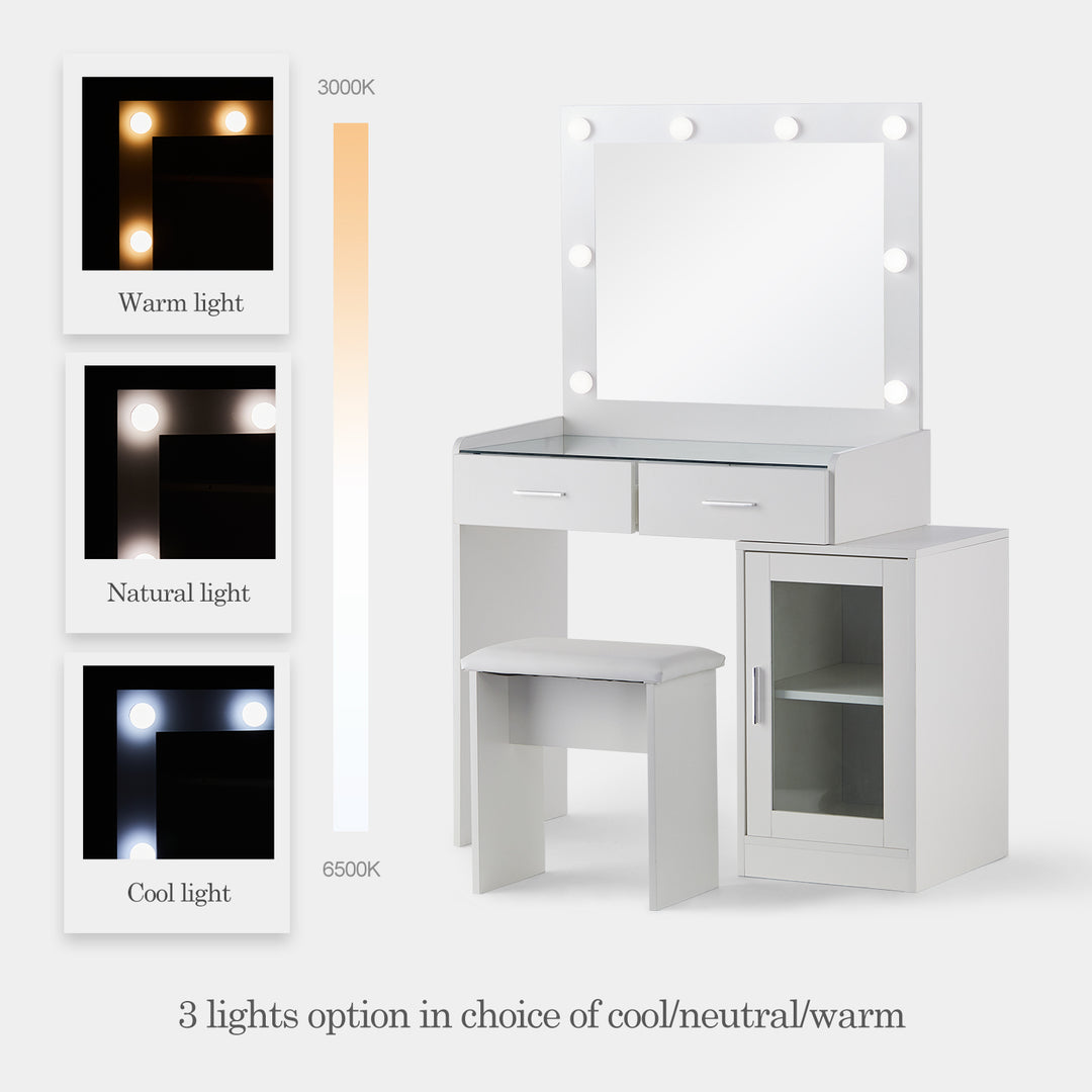 Aurora LED Lights Vanity Dressing Table Set [Glass Desktop&Glass Door]