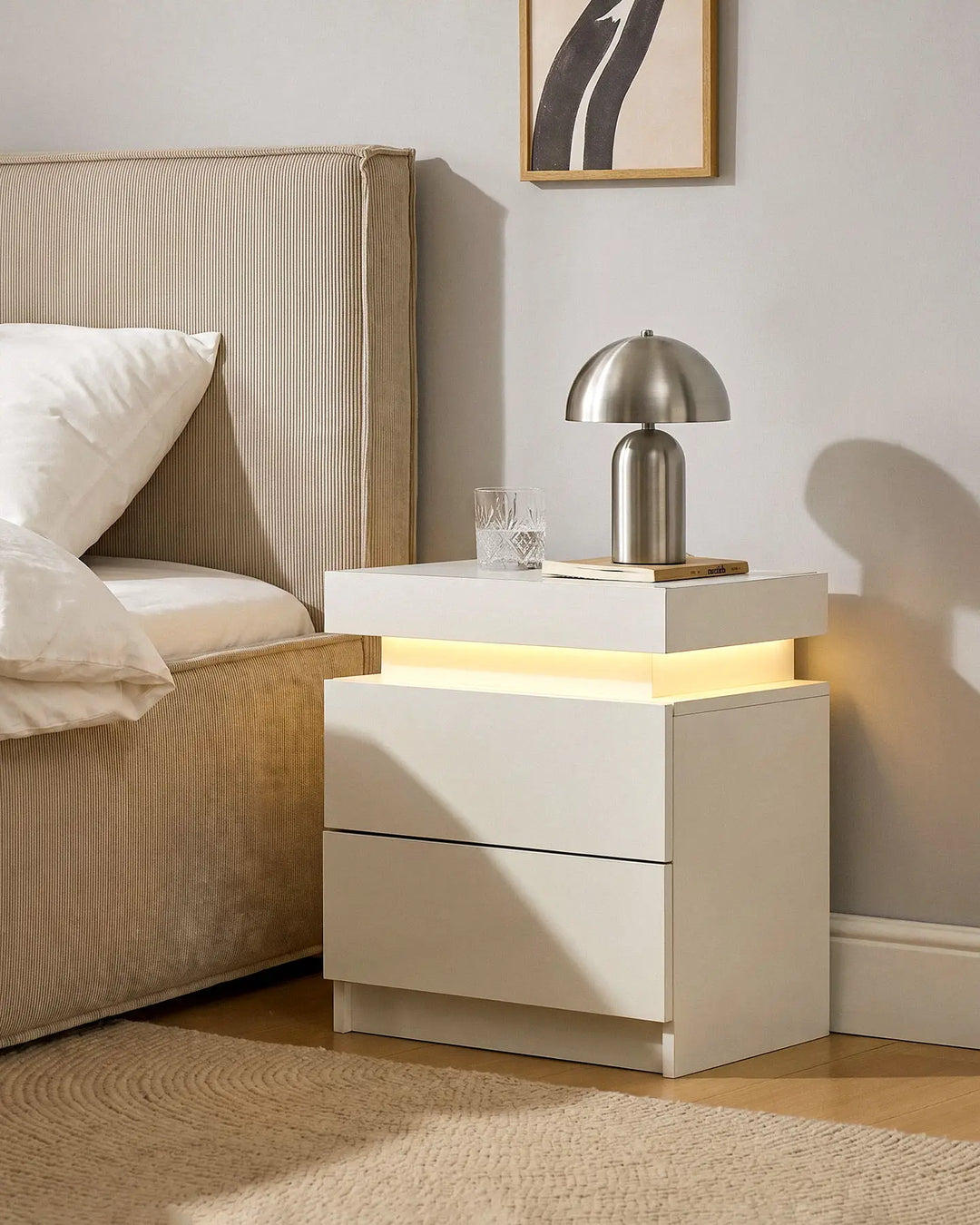 Kumar Bedside Table with RGB Lighting & Charging [2 Drawers]