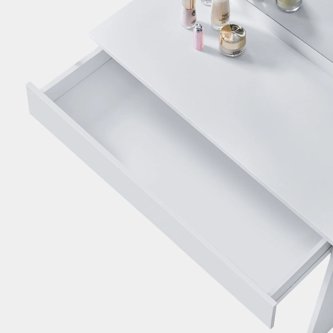 Hollywood White Schminktisch-Set mit LED-Lichtern, Spiegel und 1 Schublade