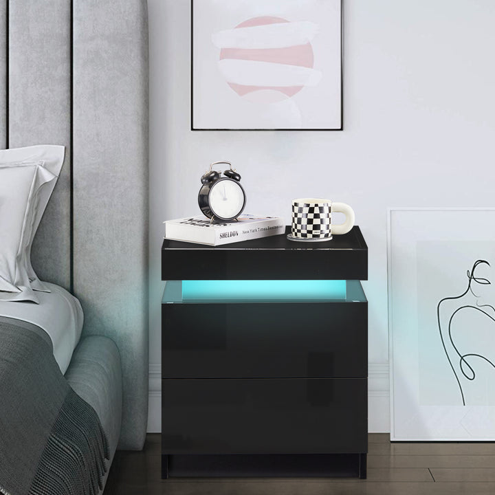 Kumar LED Light Bedside Table [2 Drawers][Nightstand]