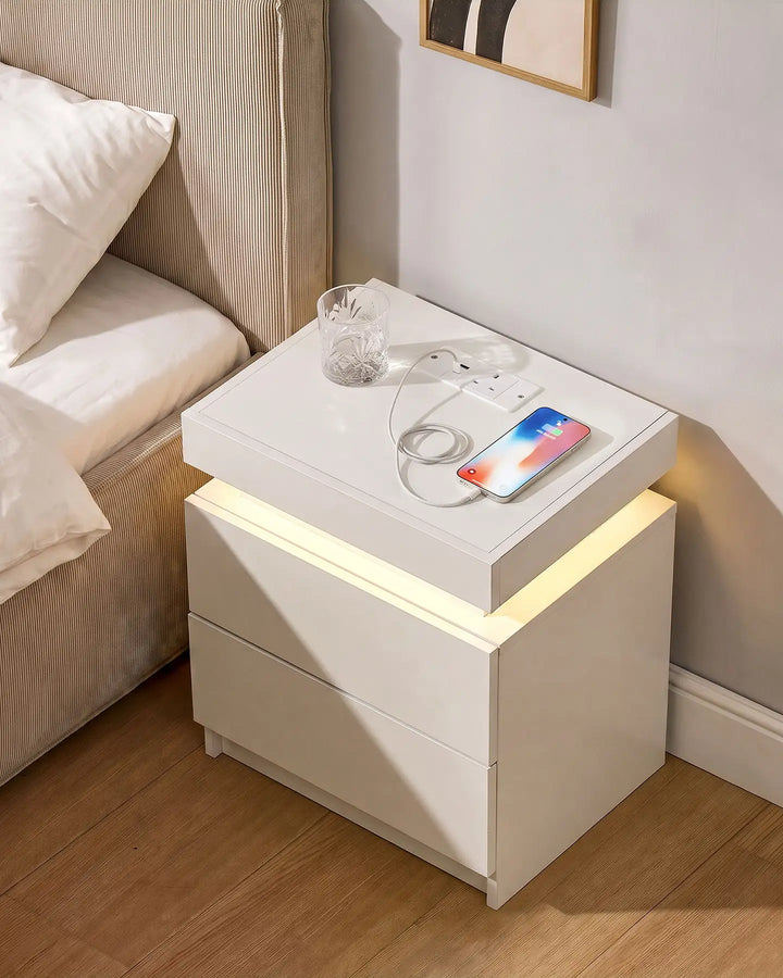 Kumar Bedside Table with RGB Lighting & Charging [2 Drawers]