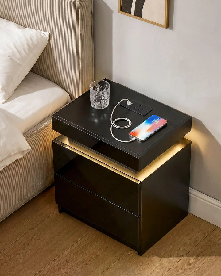 Kumar Bedside Table with RGB Lighting & Charging [2 Drawers]
