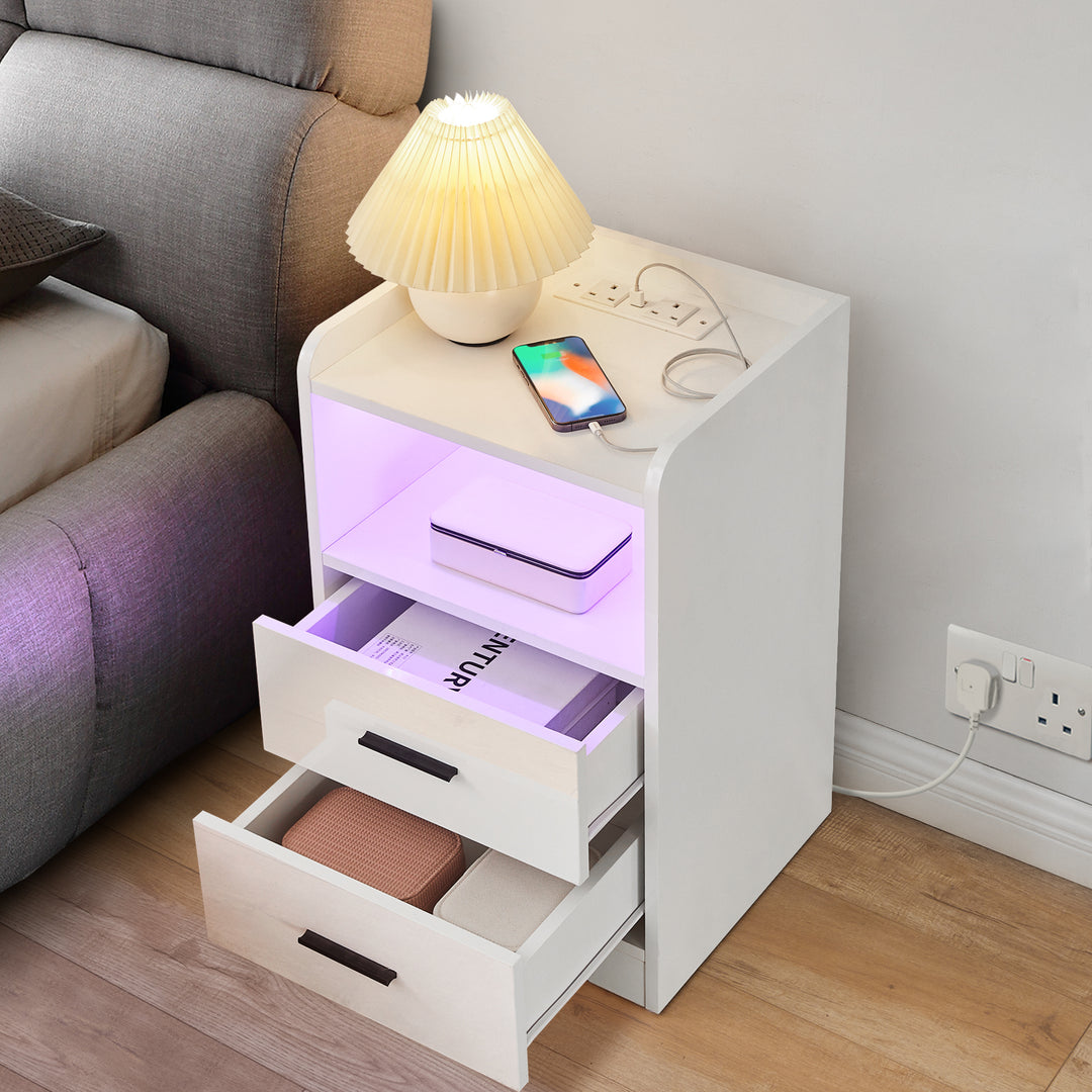 Kody LED Light Bedside Table [Charging Station][Nightstand]