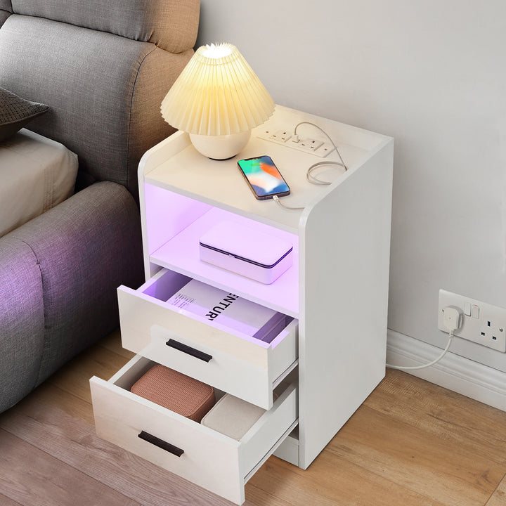 Kody LED Light Bedside Table [Charging Station][Nightstand]