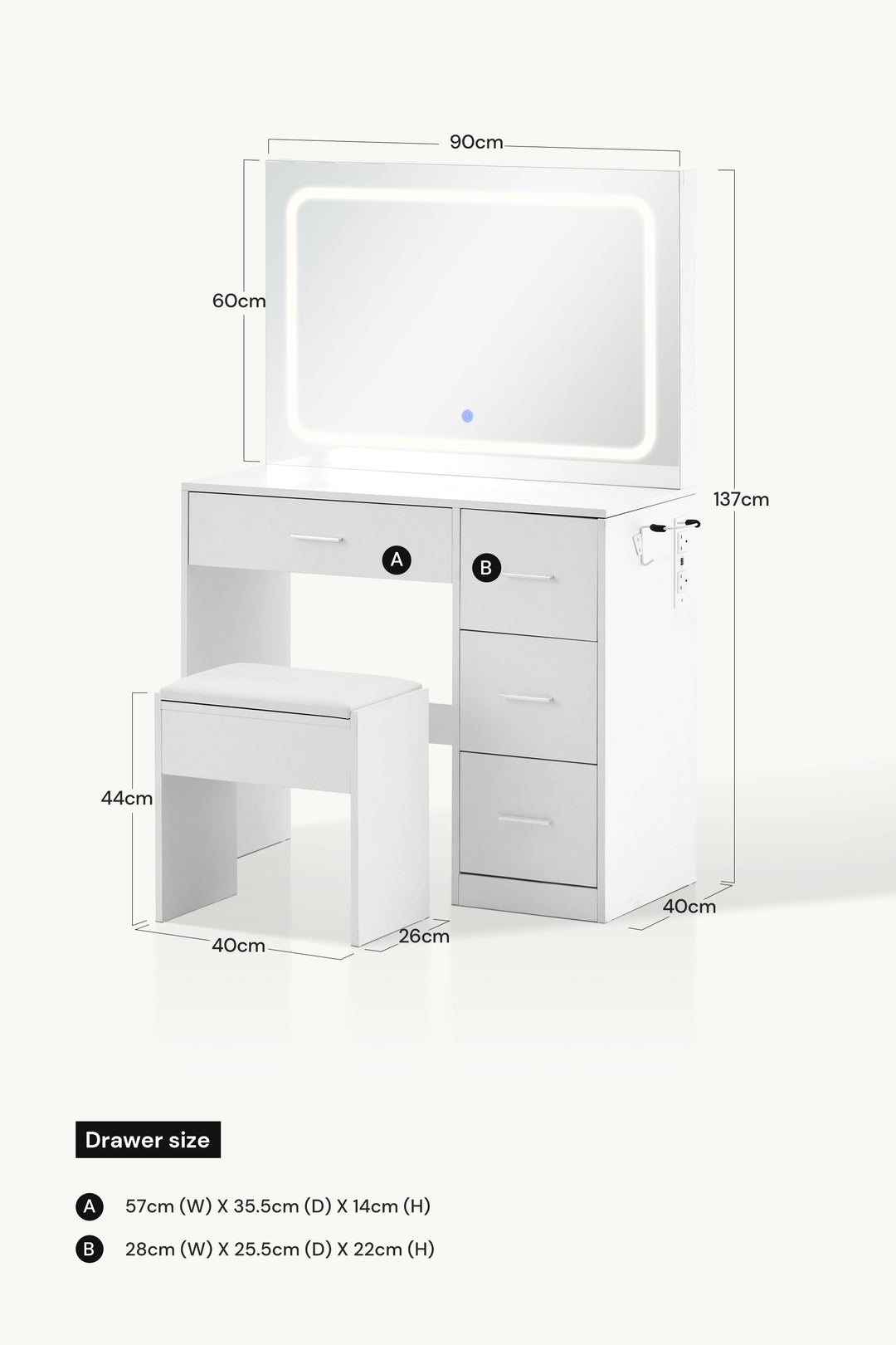 Hollywood LED Light Dressing Table Set [Hairdryer Holder]