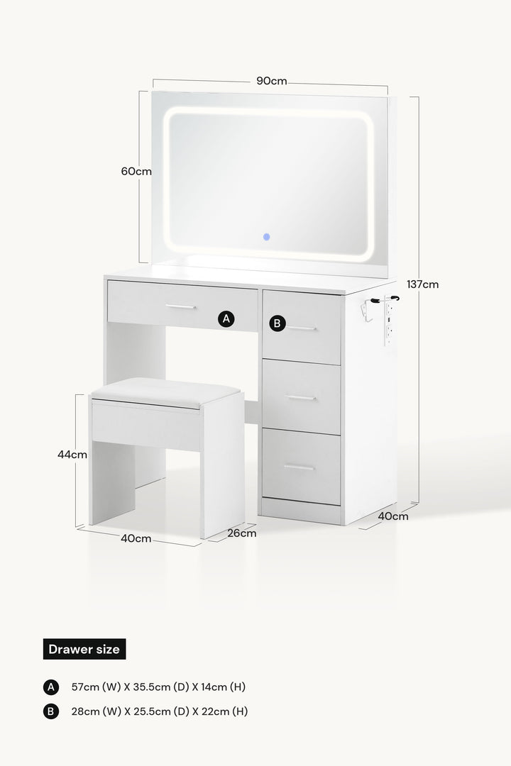 Hollywood LED Light Dressing Table Set [Hairdryer Holder]