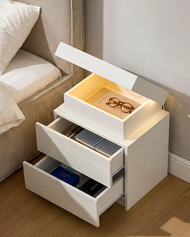 Kumar Bedside Table with RGB Lighting & Charging [2 Drawers]