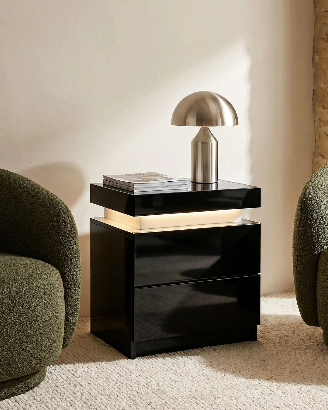 Kumar Bedside Table with RGB Lighting & Charging [2 Drawers]