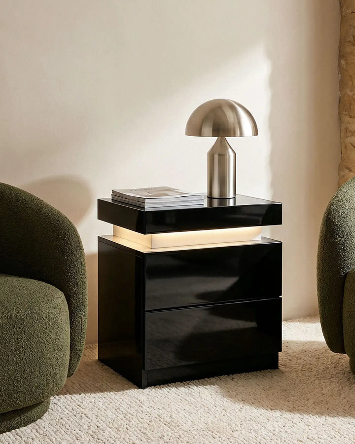 Kumar Bedside Table with RGB Lighting & Charging [2 Drawers]