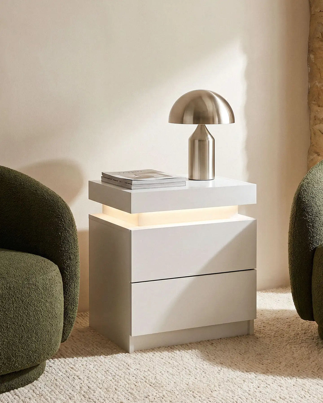 Kumar Bedside Table with RGB Lighting & Charging [2 Drawers]