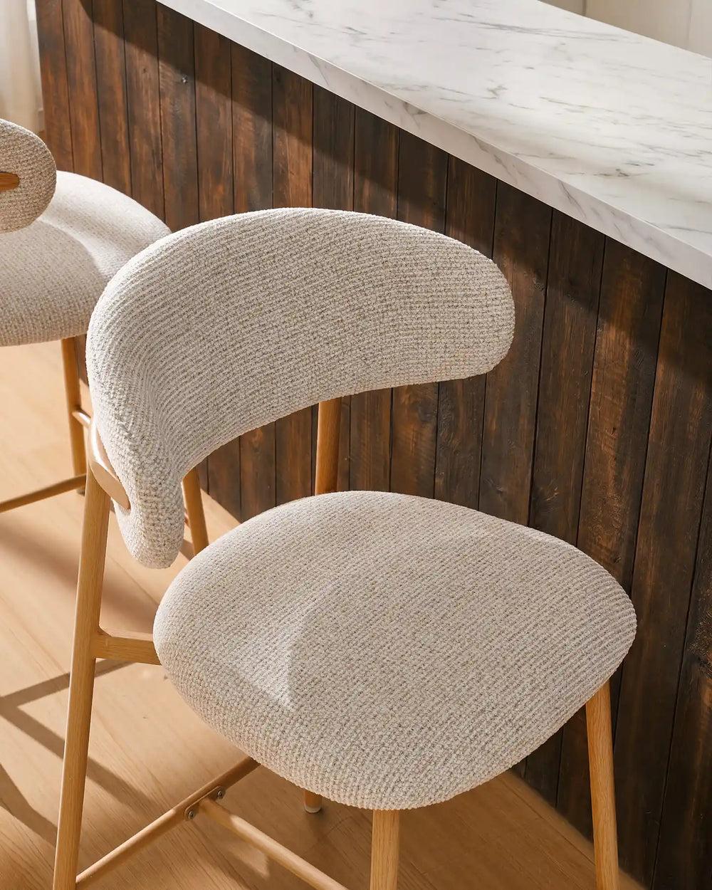 Rowan Oak Bar Stool upholstered chenille seat cushion detail