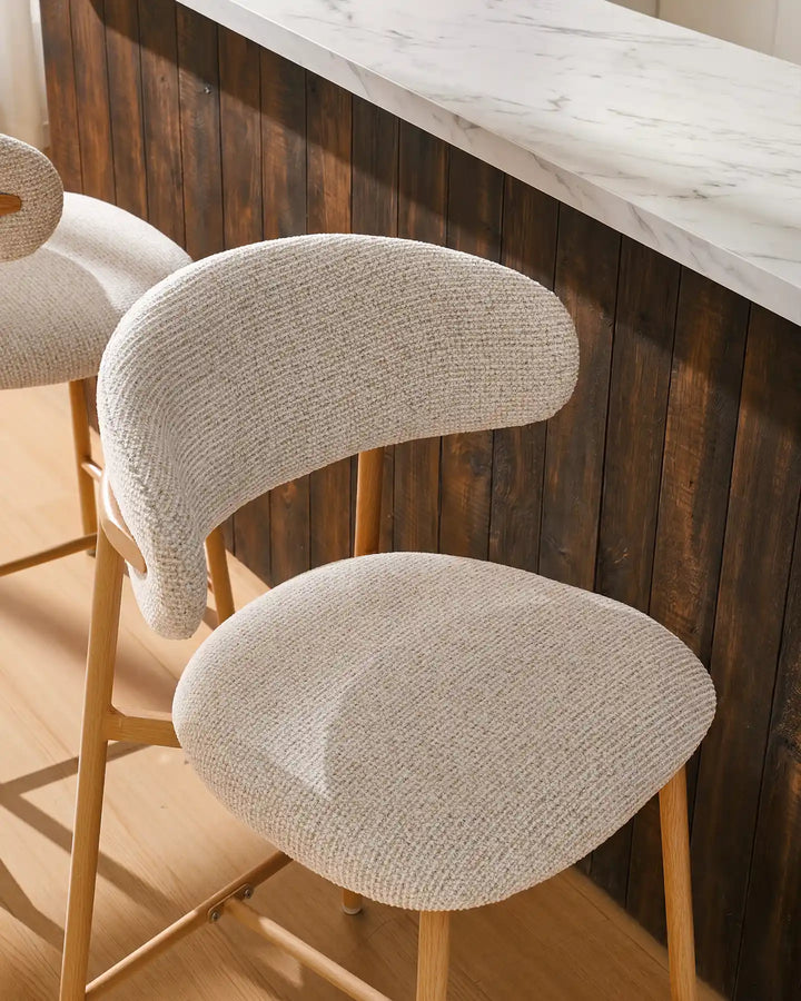 Rowan Oak Bar Stool upholstered chenille seat cushion detail