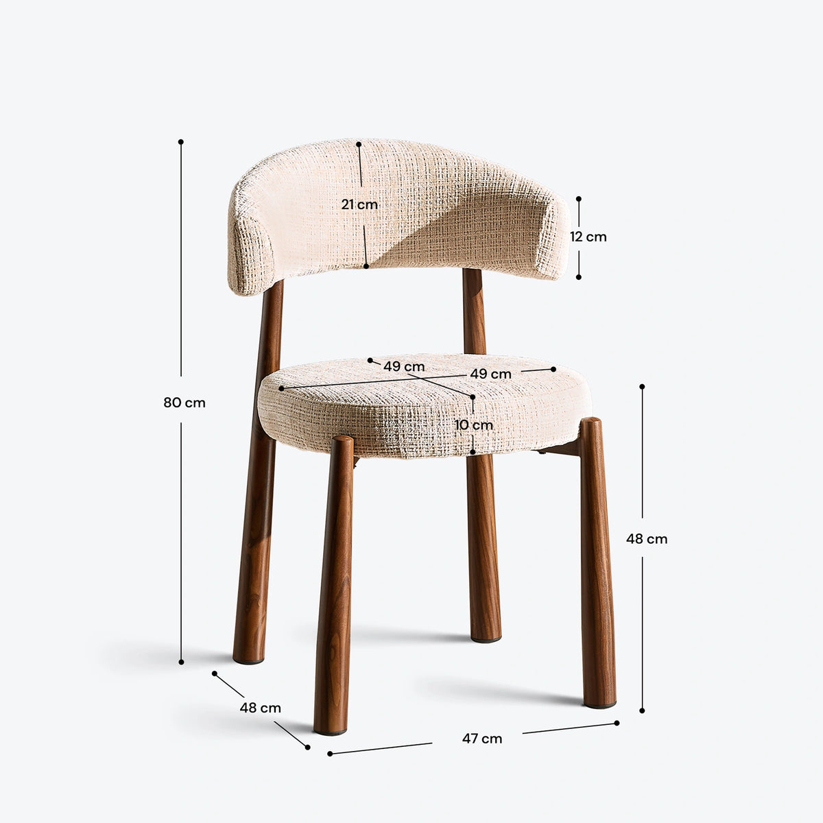 Ansel Oatmeal Chenille Dining Chair with dimension markings illustrating its overall width, depth and height.