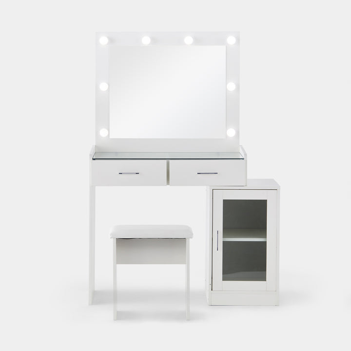 Aurora LED Lights Vanity Dressing Table Set [Glass Desktop & Glass Door]