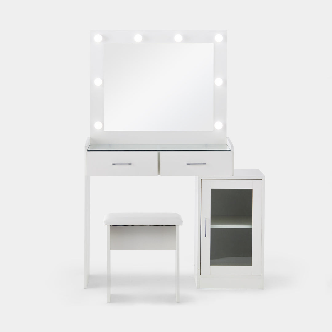 Aurora LED Lights Vanity Dressing Table Set [Glass Desktop&Glass Door]