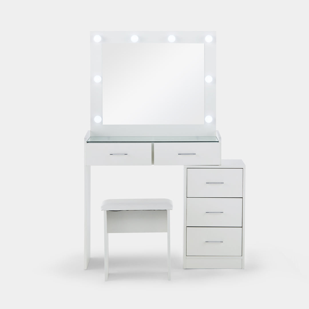 Aurora LED Lights Vanity Dressing Table Set [Updated Glass Desktop]