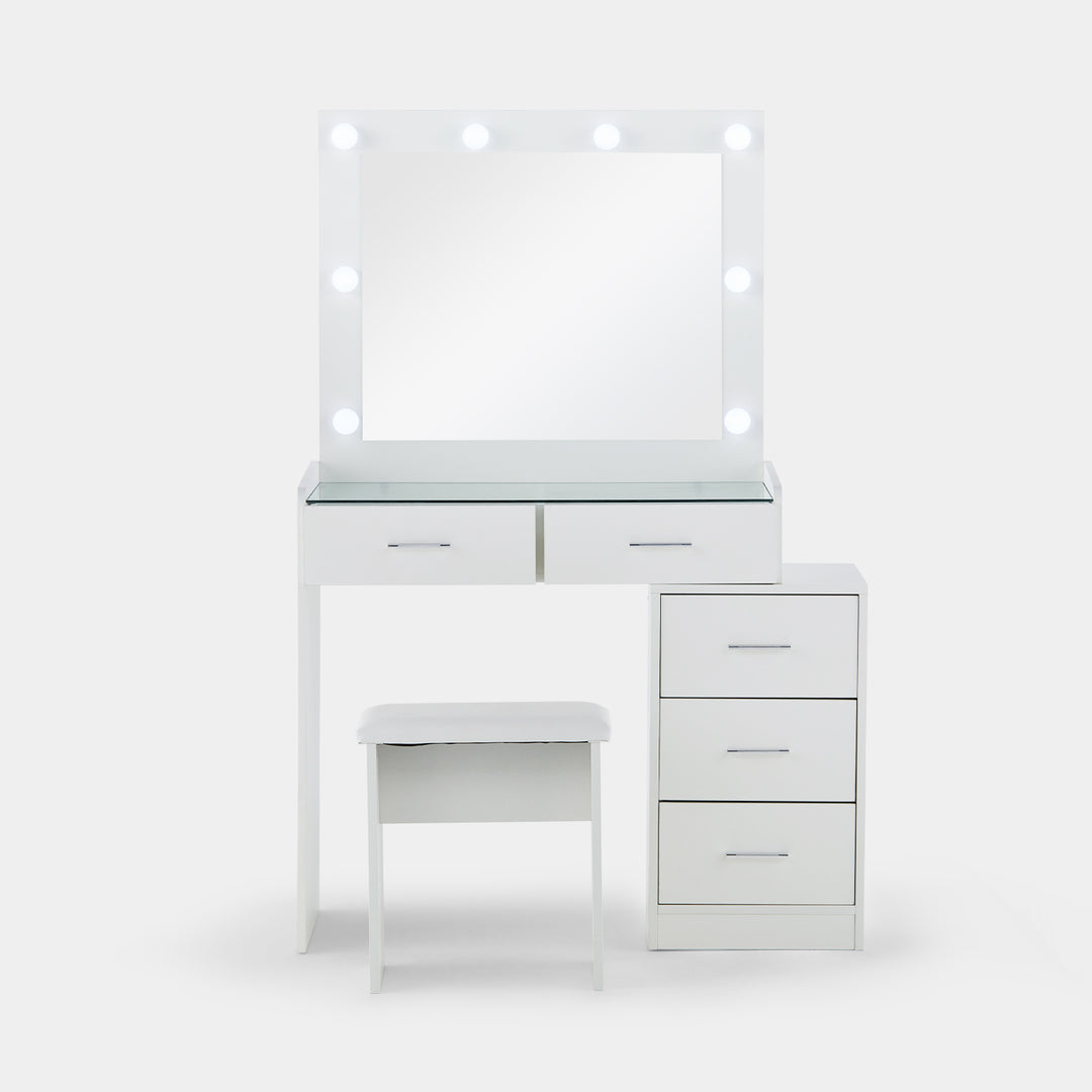 Aurora LED Lights Vanity Dressing Table Set [Glass Desktop]