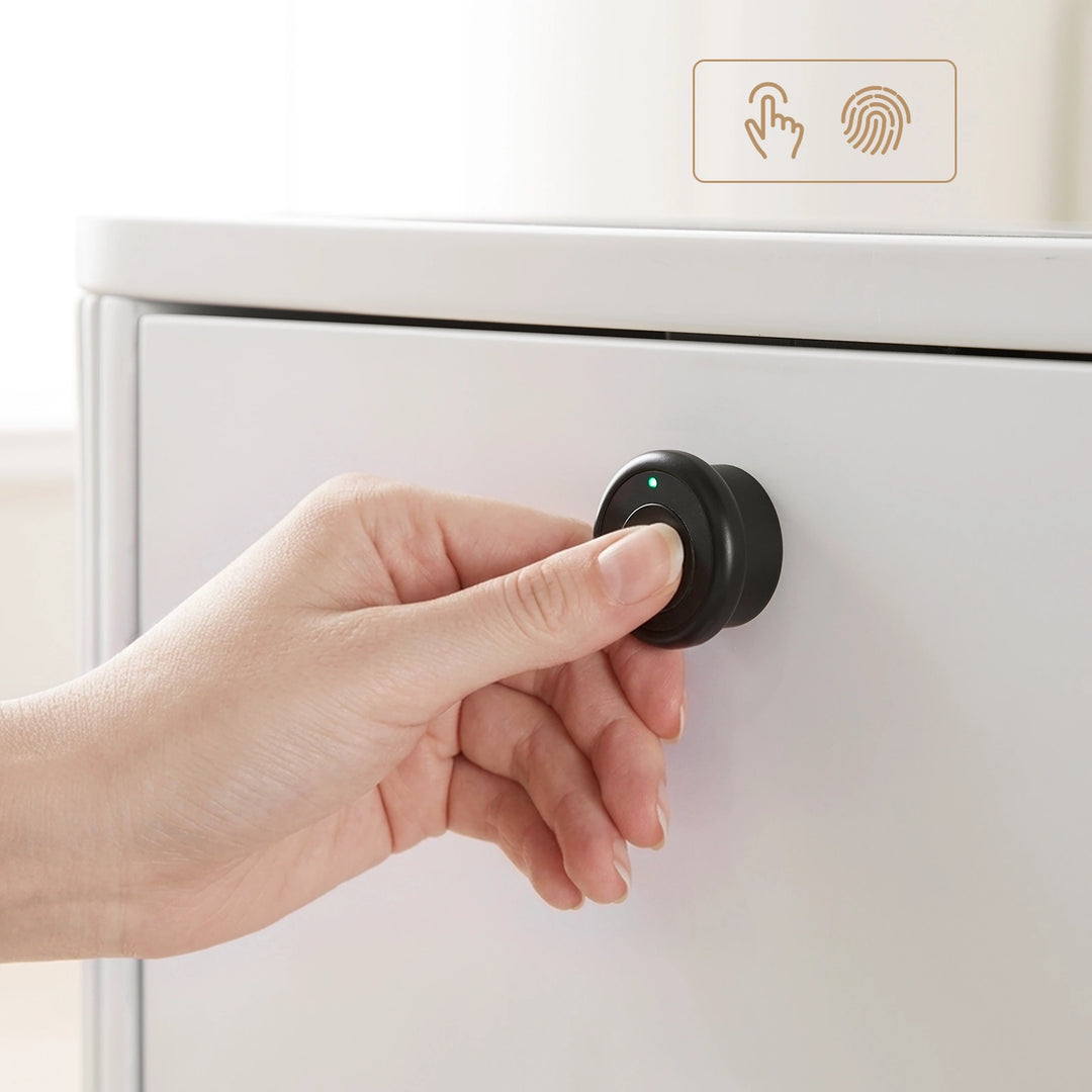 Fingerprint lock handle on the Bexley smart bedside table for secure access
