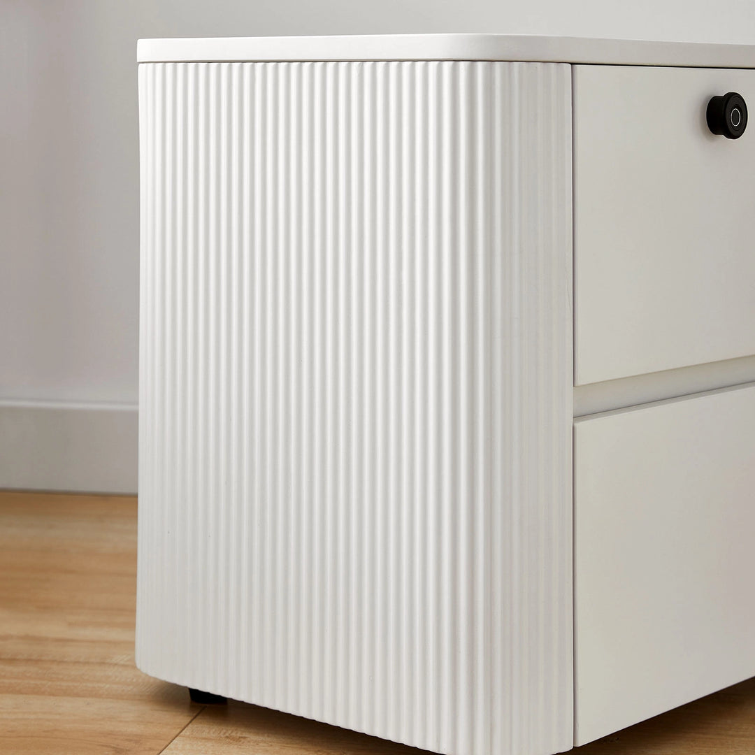 Curved side design with wave texture on the Bexley modern bedside table