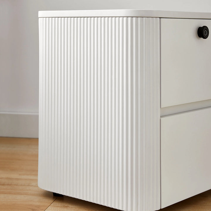 Curved side design with wave texture on the Bexley modern bedside table