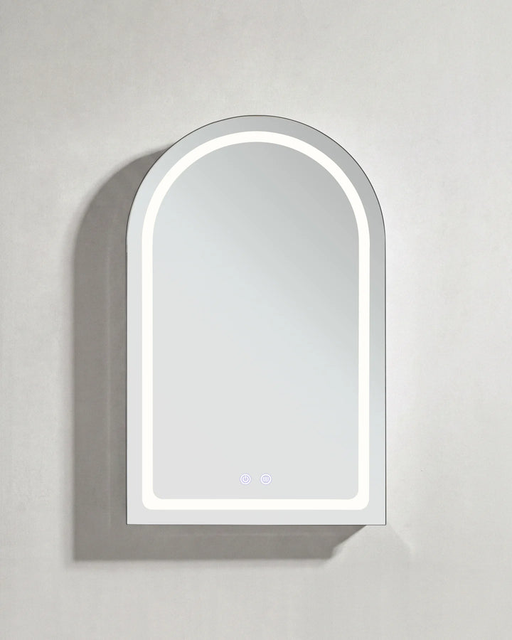 Studio shot of black Arcadia arched LED mirror cabinet showing the bold black finish.