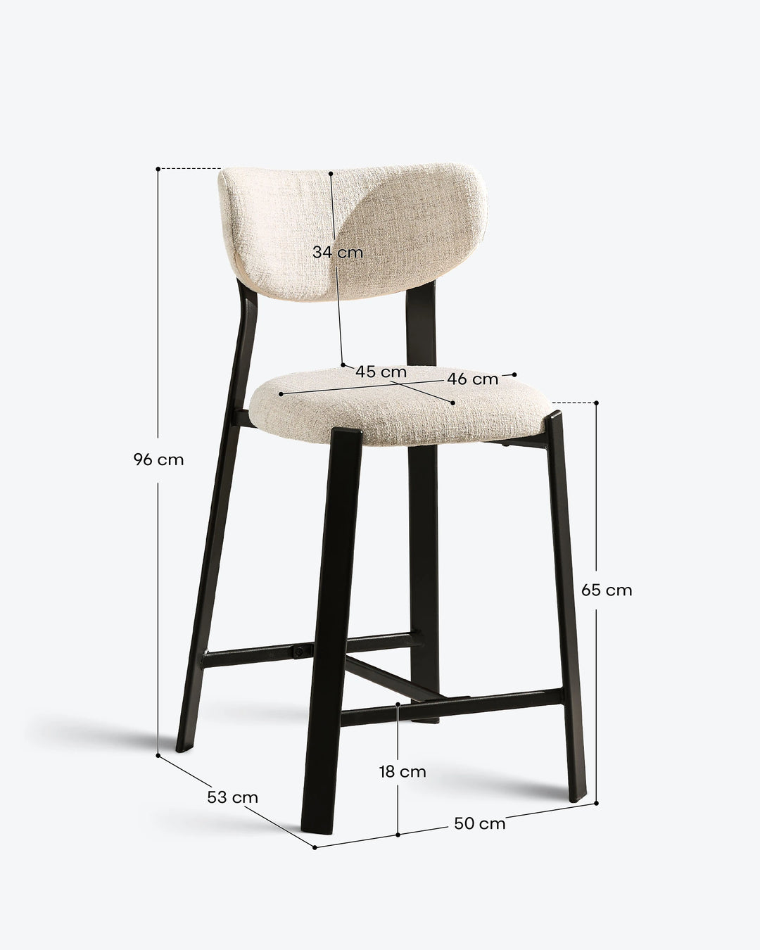 Bramley Black Oak Bar Stool dimensions and measurements for kitchen island seating