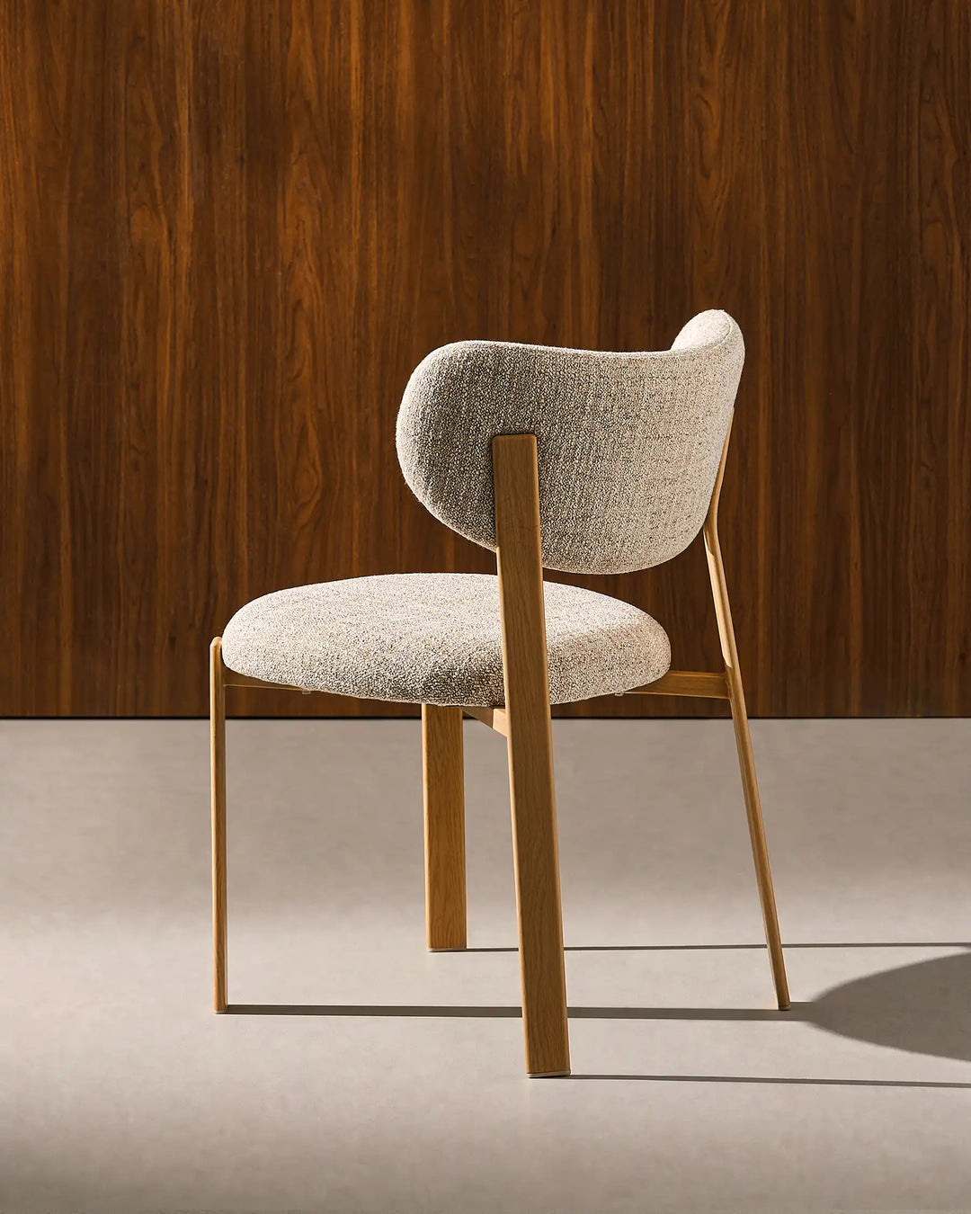 Bramley Rustic Linen Dining Chair rear side 45 degree view showing curved backrest