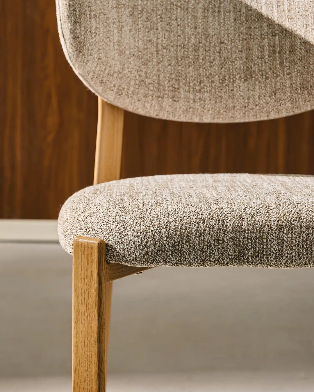 Front view detail of Bramley Rustic Linen Dining Chair showing linen seat and backrest texture