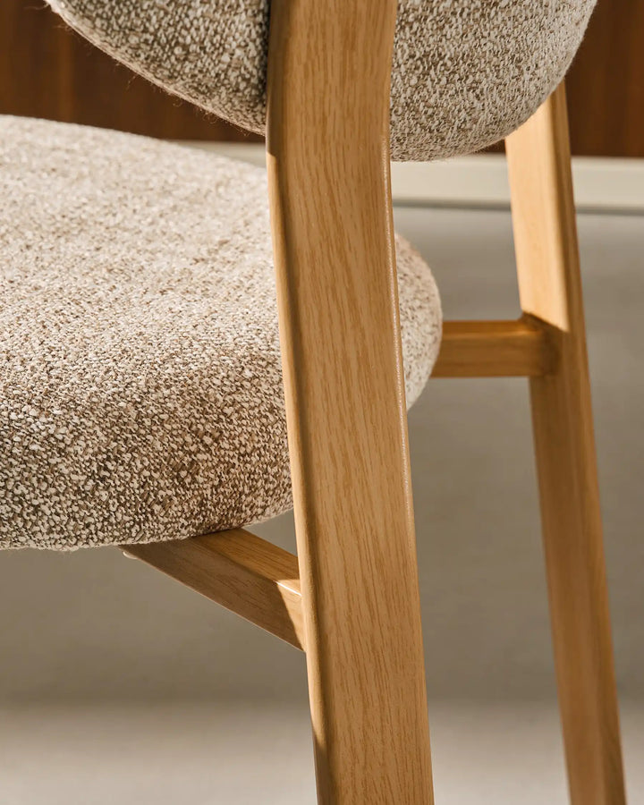Side view of Bramley Rustic Linen Dining Chair highlighting curved backrest design