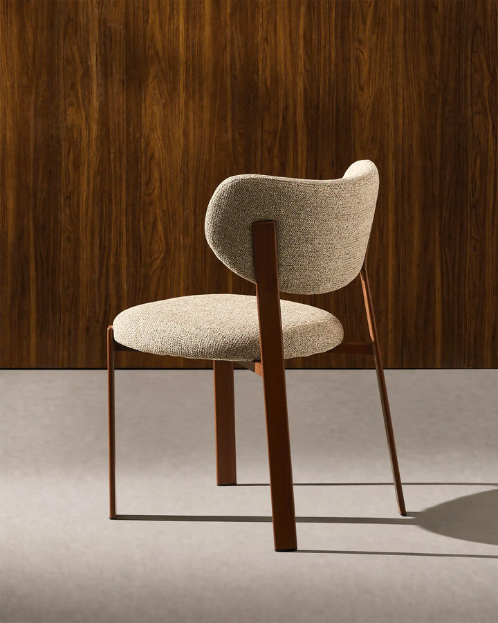 Bramley Rustic Chenille Dining Chair rear side 45 degree view showing curved backrest