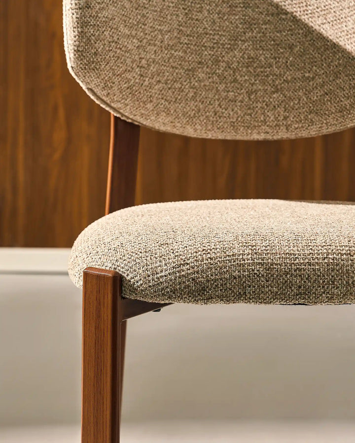 Front view detail of Bramley Rustic Chenille Dining Chair showing chenille seat and backrest texture