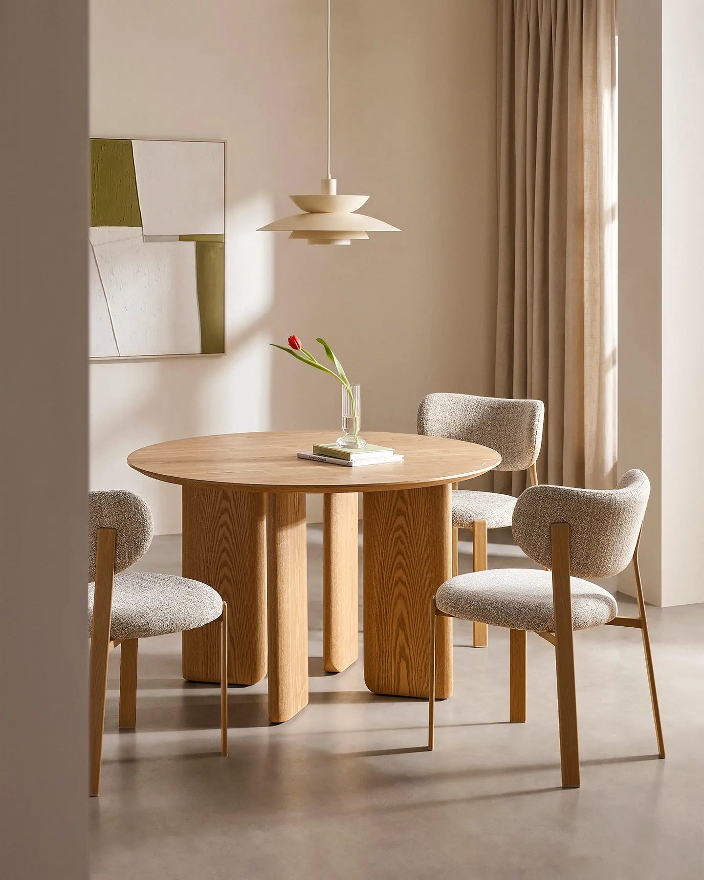Bramley dining table and matching dining chairs creating a complete modern farmhouse dining room setting