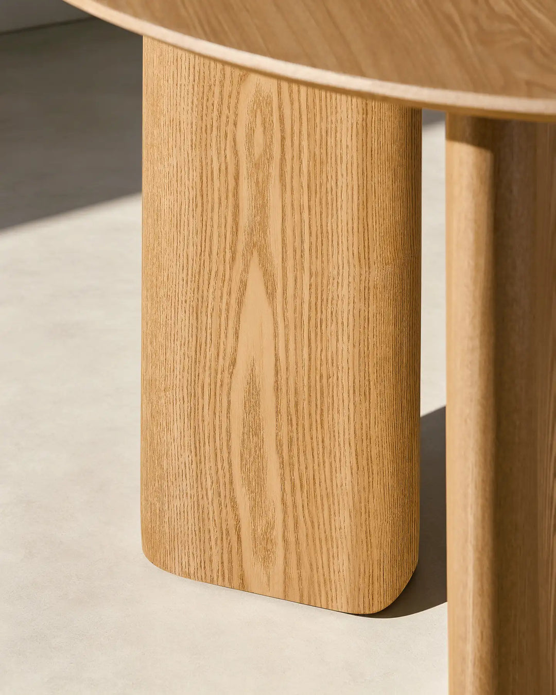 Close-up of the Bramley dining table legs highlighting the sturdy construction and substantial leg thickness