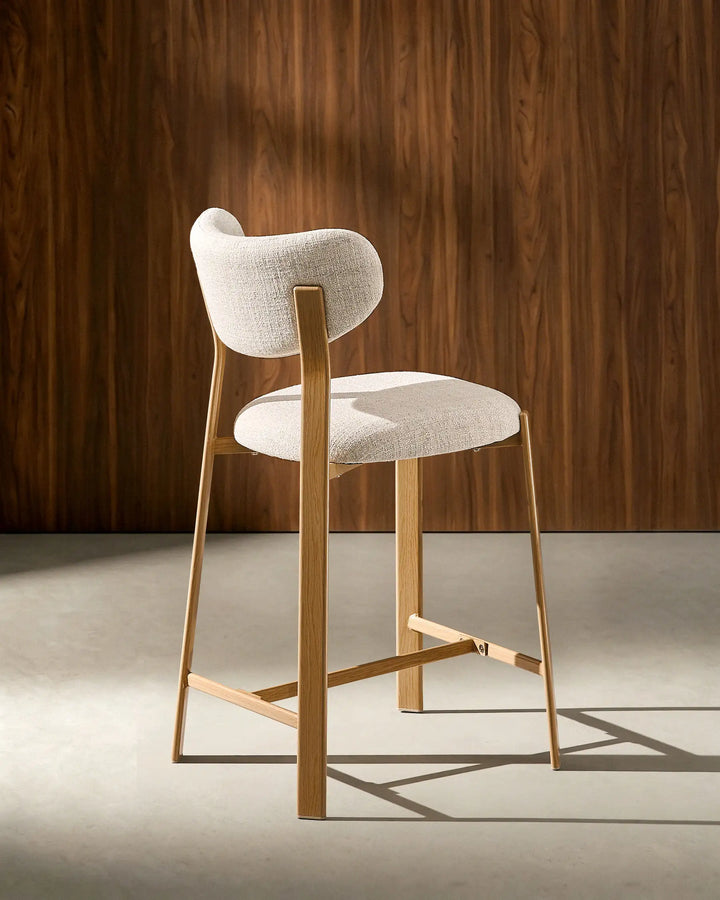Rear view of Bramley Oak Bar Stool showing curved back design and wood effect frame