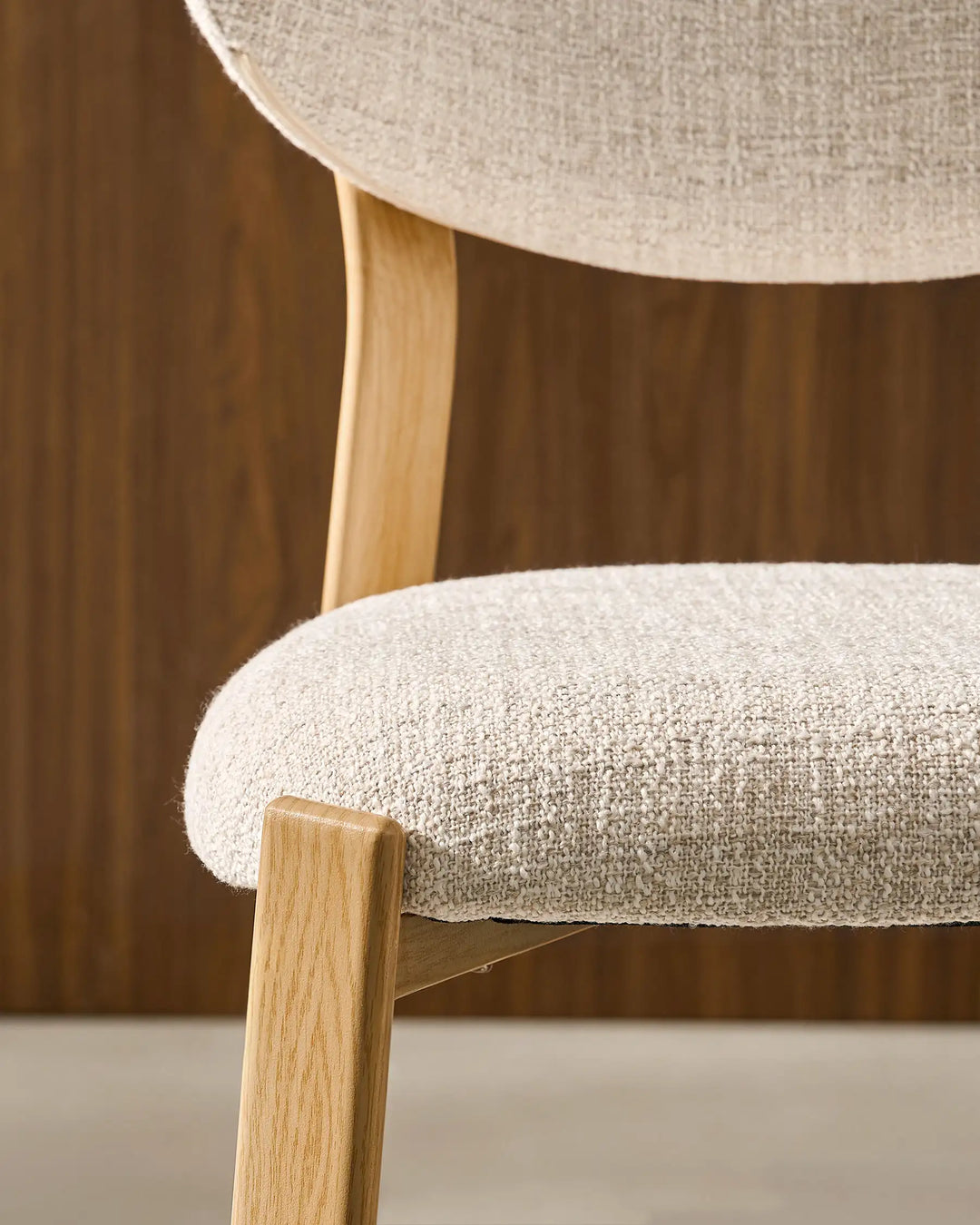 Thick padded seat detail of Bramley Oak Bar Stool with comfortable linen fabric upholstery