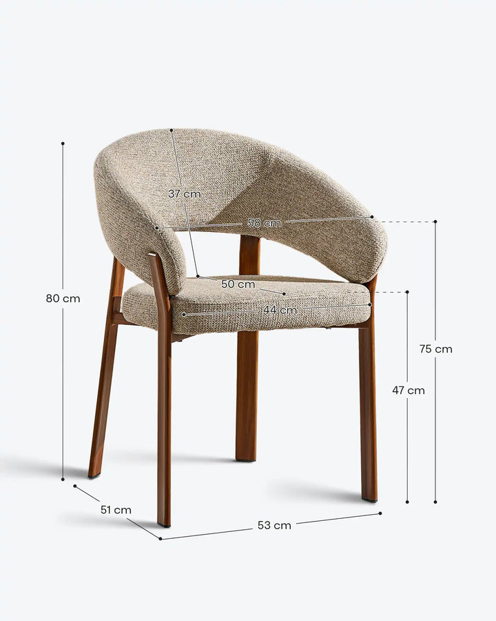 Bramley warm taupe and walnut dining armchair dimensions and measurements guide