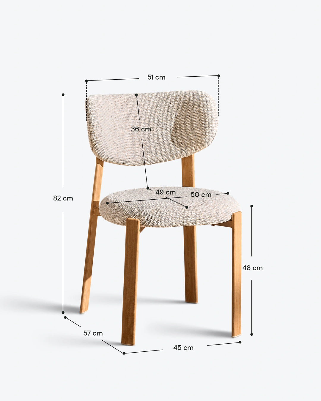 Bramley cream chenille dining chair dimensions diagram showing the overall height, width, depth and seat measurements
