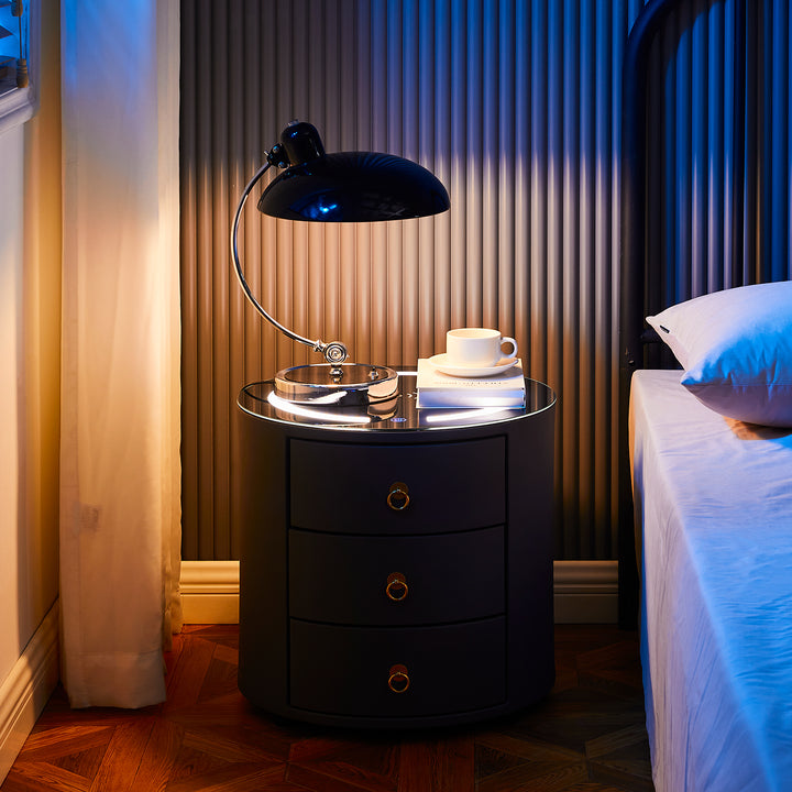 Brookline LED Light Bedside Table [Round] [with Charging Station]