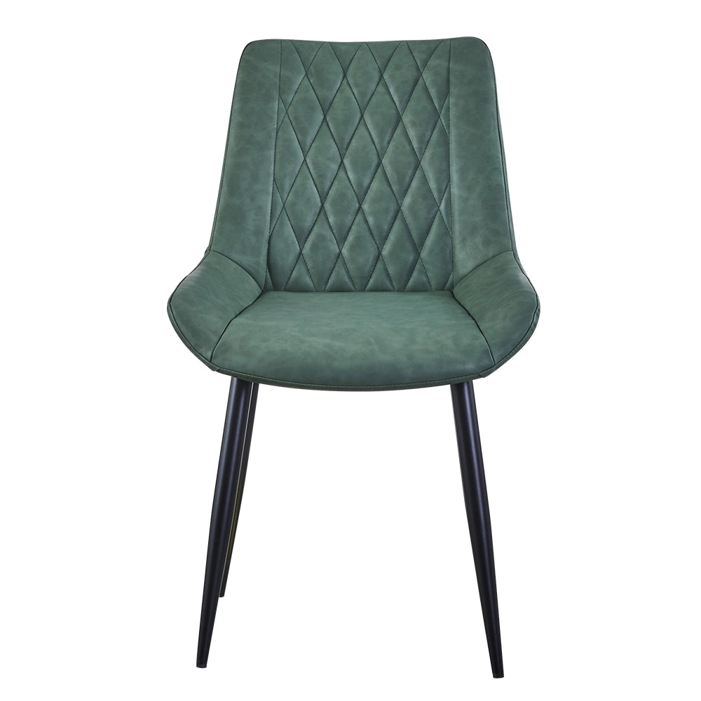 Carl Dining Chair - displaying the front side of a single green chair, in a white background.
